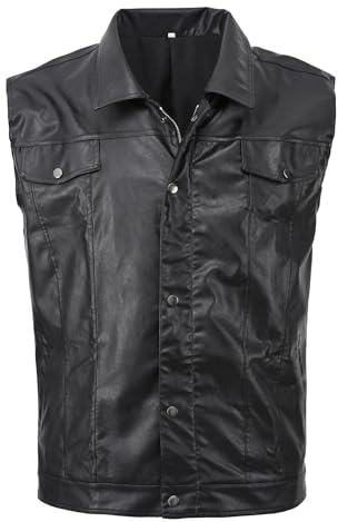DSDZ Men's Zipper PU Faux Leather Sleeveless Waistcoat Motorcycle Biker Vest Jacket Black S