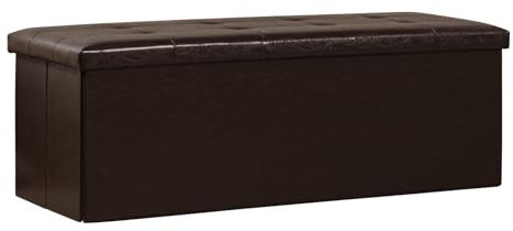 Bonlife Storage Ottoman, End of Bed Bench, Faux Leather Foldable Bench, Footsool for Bedroom, Hallway, Living Room,Bedroom,Brown,110x38x38cm