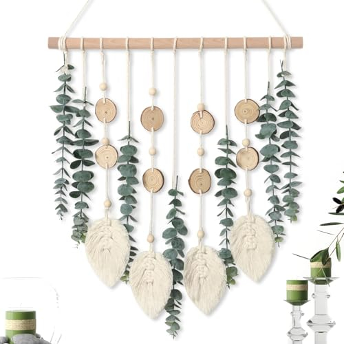 ASTNIC Eucalyptus Artificiel à Suspendre au Mur, Fausse Plante de Verdure, Décoration Murale Bohème avec Bâton en Bois pour Chambre à Coucher, Salle de Bain, Cuisine, Ferme, Maison, Salon