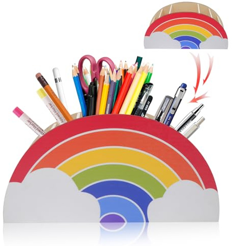 INHEMING Soporte para lápices de arco iris para lápices, portalápices de madera arcoíris,Portalápices para niños,portalápices de madera arcoíris para niñas, organizador de escritorio