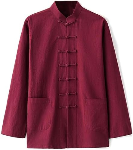 Vnook Vêtements Traditionnels Chinois De Kung Fu En Coton Et Lin, Uniforme De Tai Chi For Hommes, Vêtements Wing Chun, Méditation Zen, Costume Tang, Veste Hanfu, Chemise, Manteau(Red,M)