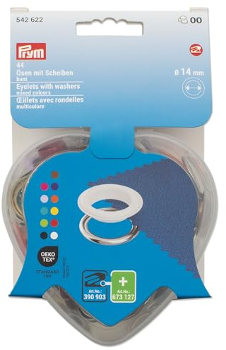 Prym 542622 Œillets avec rondelles multicolores dans une boîte en forme de cœur, 14 mm, compatible avec Vario Creative Tool