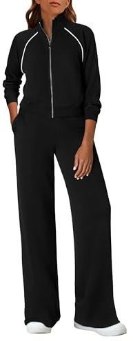 PRETTYGARDEN Womens 2 Piece Outfits Sweatsuits 2026 Fall Full Zip Sweatshirts Workout Pants Matching Lounge Sets Tracksuits (Black,Large)