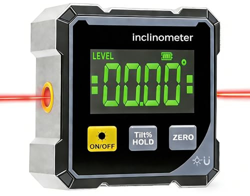 Magnetic Digital Angle Finder con Laser Elettronico, Livella Digitale, Inclinometro Digitale Ricaricabile, Goniometro Digitale con 4 Lati Magnetici, Inclinometro a 360 °, LCD Retroilluminato