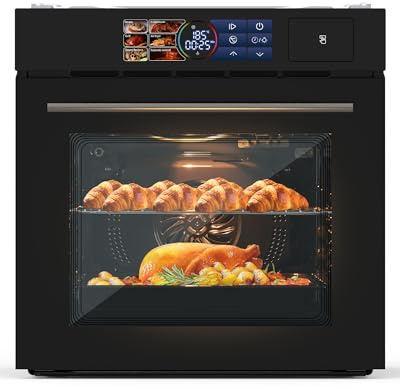 24 Inch Built-In Convection Steam Oven with Air Fry Function | 2.5 Cu Ft Large Capacity | 3000W Powerful Heating | 8 Cooking Modes, 108 Smart Recipes | Touch Screen Display | Stainless Steel Black