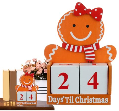Calendrier de compte à rebours de Noël - Avent en bloc de bois 2024, décoration de table design en gingembre pour homme, pour bureau, chambre, cuisine, bureau, salon |