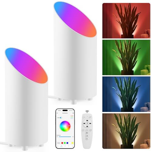 GeyouLux 5W RGBW LED Uplight Spot Dimmerabile, 16 Milioni Di Colori Lampada da Pavimento con Telecomando, Controllo Tramite App, Modalità Soggiorno/Camera da Letto/Giochi/Musica, Bianco 2 Pezzi