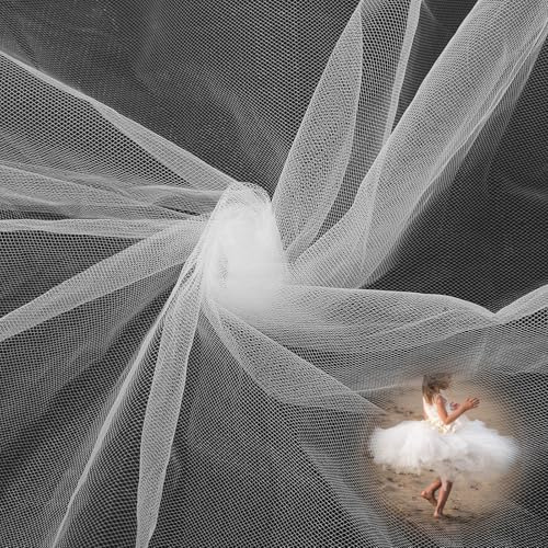 White Tulle Fabrics, 2 x 1.6 m White Mesh Fabric Tulle Roll, Netting Fabric Tulles for DIY Arts and Crafts Wedding Dress Fabrics Sewing Present Birthday Party Decorations