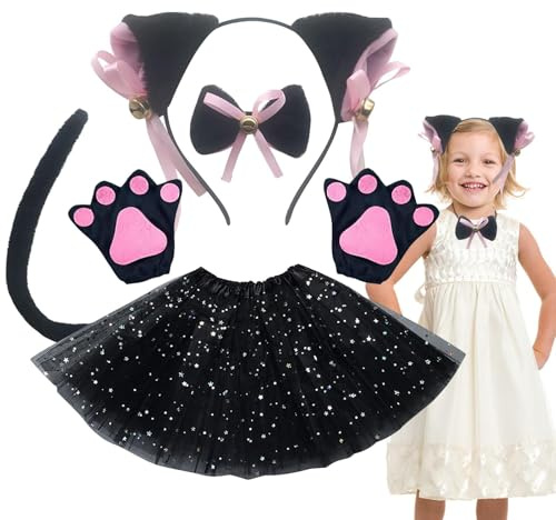 Maskeradkit med djur – justerbar polyesterpassform, svartvita tassar, flugtillbehör | karneval maskerad temafester barn lektid rekvisita scenshow outfit flickor roligt