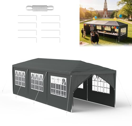 ACXIN Trädgårdspaviljong 3 x 9 m med 8 sidodelar, vattentätt festtält, stabil stålram, solskydd och väderbeständig, Oxford-tyg, trädgårdspaviljong eller grillpaviljong för fest camping, antracit
