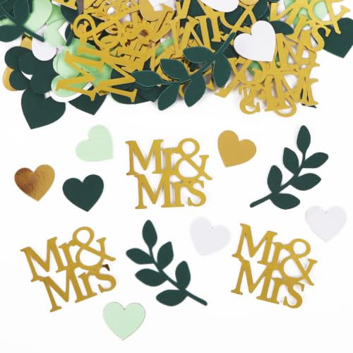 150pcs Wedding Confetti Mr&Mrs Just Married Wedding Table Decorations | Heart Leaves Contetti Sage For Engagement Married Anniversary Table Party Accessories