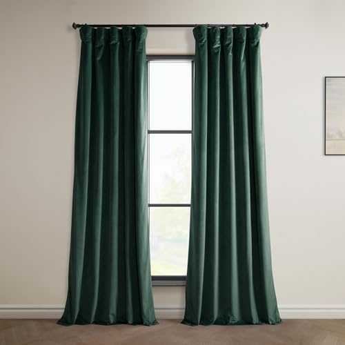 HPD Half Price Drapes Heritage - Cortina de Terciopelo de Felpa, Color Verde Forestal, 50 x 84 cm