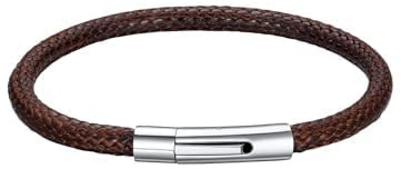 Richsteel Pulsera de Cordones Aceitado Pulsera Trenzada 5mm 18cm Pulsera Marrón para Hombres Mujeres