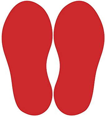 (rojo) 10 unidades de adhesivos para suelo (20 pegatinas en total) (tamaño de pie 250 x 100 mm) para marcar el suelo/calidad industrial para tiendas, restaurantes/antideslizante