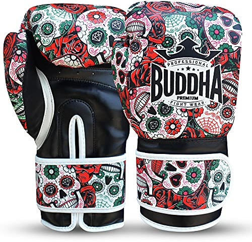 BUDDHA FIGHT WEAR - Gants de Boxe mexicains - Muay Thai - Kick Boxing - Cuir synthétique de Haute qualité - Rembourrage intérieur GS-3 - Protection Contre Les Chocs - Couleur Rouge - Taille 12 Oz