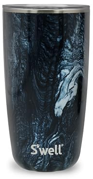 S'well Tumbler mit Deckel, 530ml, Azurit-Marmor, vakuumisolierter Reisebecher mit Schiebedeckel, für heiße und kalte Getränke, zu Hause oder im Büro bis zu 12h kalt/4h heiß, 18 OZ
