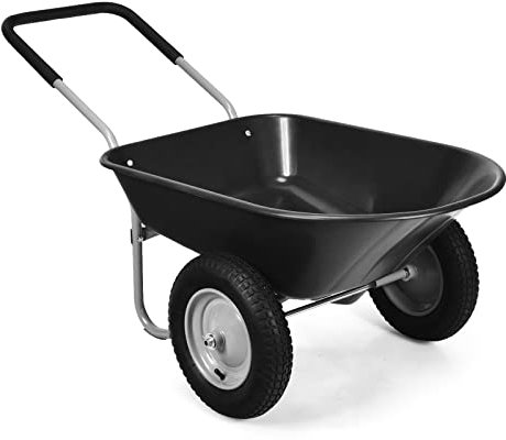 COSTWAY Carriola con 2 Ruote da Giardino, Carrello Resistente con Struttura in Acciaio Robusto, Ruote Pneumatiche 35,5 cm, Capacità 75L, Portata Max 100 kg (Nero)