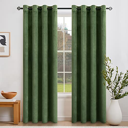 EMEMA Tende Morbide Oscuranti Isolanti Termiche in Velluto con Occhielli 2 Pannelli per Soggiorno e Camera da Letto 140 x 280 cm Verde Erba