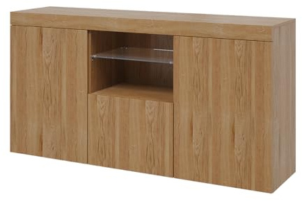 Panana Sideboard Modern Living Room Cupboard Unit Cabinet Furniture LxDxH 53.15x13.39x27.56'' Oak Color, Beige