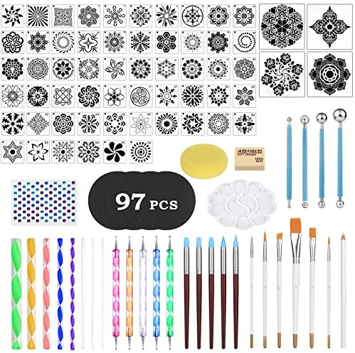 Mandala Dotting Tools, 97 Stück Mandala Rock Punktierung Werkzeuge Mandala Steine Bemalen Set Malerei Dotting Tools Dot Painting Werkzeug für DIY Mandala Art Rock Leinwand Malerei Nail Art Handwerk