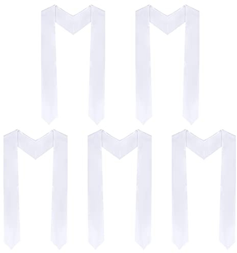 Tongcloud 5pcs 70 Inch Unisex Graduation Stole Sash Adult Plain Graduation Honor Satin Stole for Men Women (White)