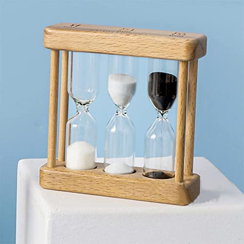 Holzsand 3 in 1 Sanduhr Timer, Mini-Sanduhr, Kreative Sanddekoration, Kleine Ornamente, Küchen-Uhr, Zeitmanagement, 1, 3, 5 Minuten, Glas für Kochen Maske Yoga Zähneputzen (Stil 2)
