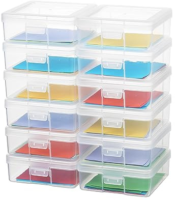 novelinks Stackable Plastic Clear Storage Box Containers with Latching Lid - Art Craft Supply Organizer Storage Containers for Pencil Box, Lego, Crayon, Beads, Jewelry (12 Pack Small -Clear)