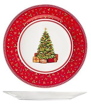 H&H Classy Christmas Set 12 Piatti Piani, Stoneware, Decoro Natale, 27cm