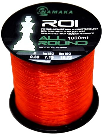 Namaka® filo ROI Fluorocarbon Coating lenza da pesca All Round MT 1000 Diam. da 0,20 a 0,80 (Ø 0,60 mm - 22,31 kg - 1000 mt, MONOFILO ROI ARANCIO)