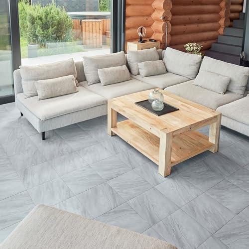Vinyl Floor Tiles Self Adhesive - 60 Pack To Cover 60 sqf (5.57 sqm) | Each Sticker Tile Size 12x12In (30.5 x 30.5cm) - Peel and Stick Vinyl Floor Tiles | Grey-White Marble Effect