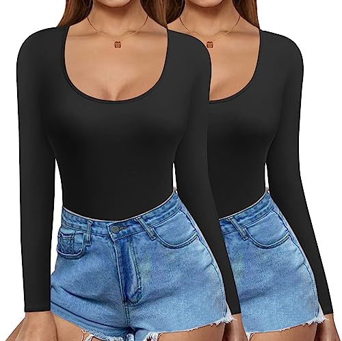 Ekouaer Camiseta Interior térmica Manga Larga, 2 Piezas-Negro, M
