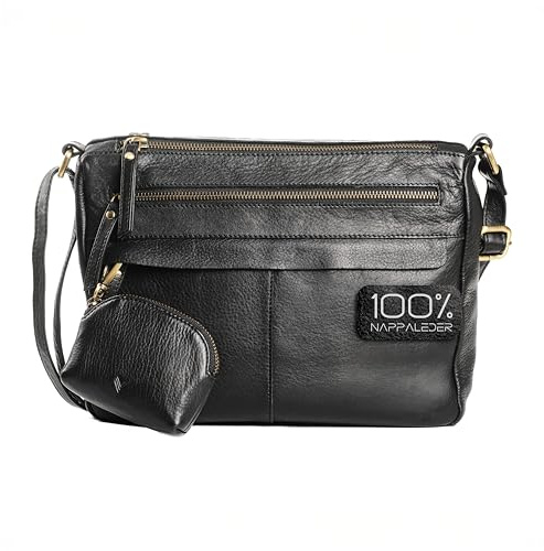 Lavalen Borsa Donna Tracolla Pelle - Borsa Tracolla Donna Piccola Multiple Scomparti - Firmata alla Moda Cerniere multiple - Borsetta a Spalla di Qualità – Borse Nera - Portamonete Regalo.