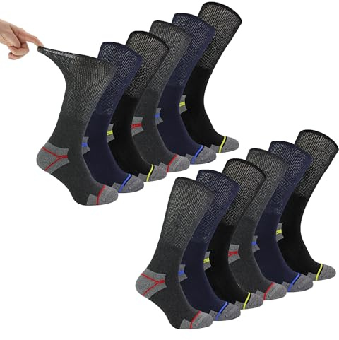 Dr.Socks Paquete múltiple de calcetines de trabajo para diabéticos para hombres, 3, 6 y 12 pares, no elásticos, transpirables, calcetines para diabéticos, 6-11