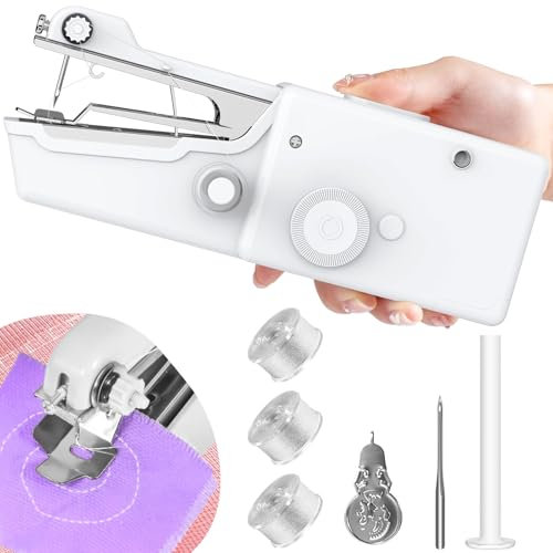 Handnähmaschine, Tragbare Handnähmaschine Elektrisch Schnelles Nähen, Handnähmaschine mit Unterfaden Mini Nähmaschine Anfänger für DIY zu Hause, Nähmaschinen mit Zubehör für Kleidung Vorhänge