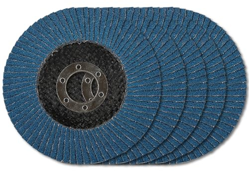 ZPARNO 5 Disques Abrasifs à Lamelles Ø 125 mm x 22.2 mm Grain 80 Disque à Poncer Compatible Meuleuses Angulaires Disques à Meuler pour Enlever Ebavure, Polissage, Bleu