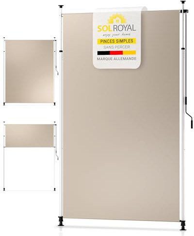 Sol Royal Store Balcon sans Percage 150x310cm – Store Vertical Exterieur Pergola Etanche Protection Visuelle & Solaire Marquise sans percer – Protection Vent Jardin Terrasse Manivelle Beige KM5