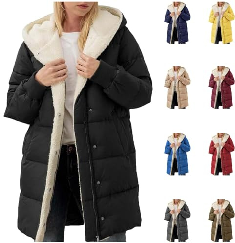 Women'S Coats Size 18 Winter Coats for Women UK Fleece Lined Down Jacket Padded Puffer Hooded Trench Coat Ladies Quilted Jackets Casual Warm Outerwear Winter Jackets for Women Uk 18