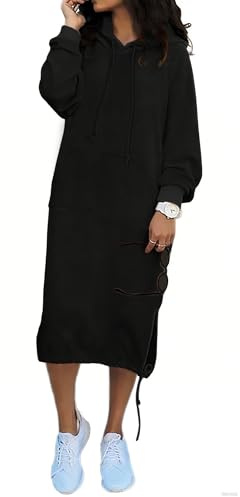 YUTILA Robe sweat à capuche longue pour femme oversize polaire manches longues robe streetwear pour l'hiver et l'automne, XL