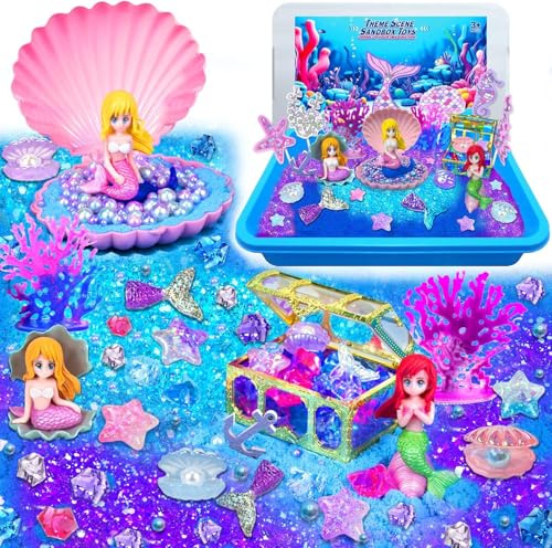 YongnKids Meerjungfrau Sandspielzeug Set, Zaubersand Sensorisch Sandspielzeug, Magic Toy Sand Set für Kinder Mädchen 3 4 5 6 7 8 Jahre