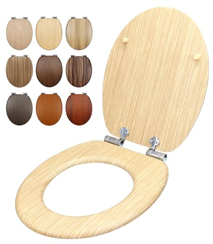 Fanmitrk WC Sitz mit Absenkautomatik, Toilettendeckel aus Holz, Stabil Klodeckel mit Soft Close, Toilettensitz Bambus, Klobrille mit Viele Holzmaserungsmuster