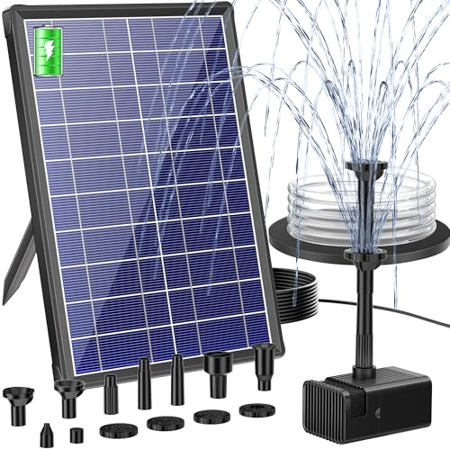 Biling Fontana Solare Esterna da 8 W con Batteria da 4000 mAh, Pompa Solare Silenziosa da 300 L/H con 8 Ugelli, Tubo per Laghetti da Giardino, Ventilazione fino a 500 L