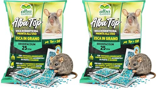 Albagarden - Veleno per Topi Potente - Esca Topicida in Grani Blu per Trappola per Topi E Ultrasuoni - per Ratti di Ogni Dimensione - 10 Bustine (Esca in Grani) 150 gr (Confezione da 2)