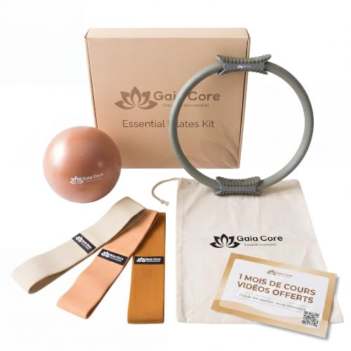 Gaia Core Kit Pilates Femme 5 en 1 Anneau Ballon + Cours Vidéos Offerts | 3 bandes élastiques, sac transport, TPE. Pour yoga, stretching, gym douce, périnée et rééducation post-partum.