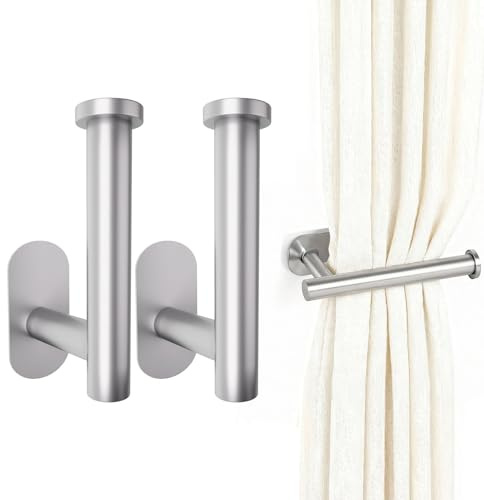 Curtain Tie Backs, 2Pcs Self Adhesive No Drill Curtain Tie Hold Backs | Damage-Free Wall Mounted Curtains Hooks Holders for Fixing or Hanging Curtains in Living Rooms Bedrooms Bathrooms（Silver）