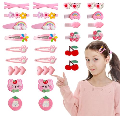 LUFFLOK 28 Pièces Barettes Cheveux Fille, Roses Barettes Cheveux | Pinces Cheveux Barrette Colorées Accessoires Cheveux pour Fille et Enfants Cadeaux D'anniversaire et Fête (Rose)