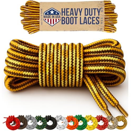 Mercury + Maia Honey Badger Boot Laces, USA Made Indestructible Shoelaces, Round Heavy Duty Bootlaces for Work & Hiking, Gold, 72 in (1p)