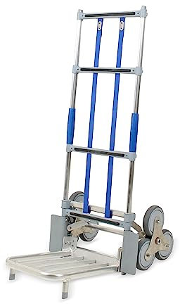 Vollmontierter, klappbarer EXPRESSO Alu Treppensteiger mit DREI-Rad-Mechanismus zum Überwinden von Treppen & Stufen/Tragkraft 125 kg/Klappbare Rohrschaufel L 43 x B 35 cm/AE851276115504