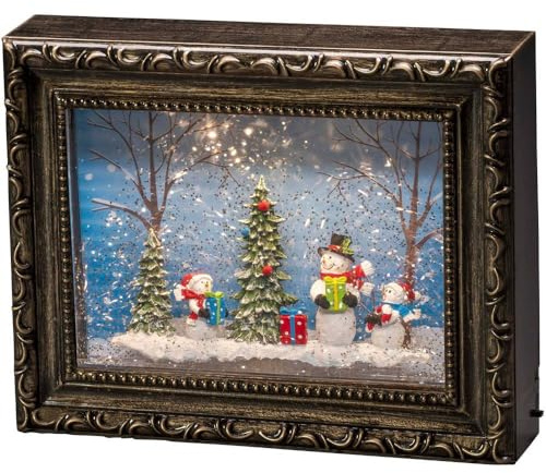 Konstsmide LED snöglob lykta bildram snögubbe scen, vattenfylld/inomhusbruk (IP20) med 5 timmars timer/batteridrift: 4 x AA 1,5 V (exkl.)/Jullykta 2 varmvita dioder
