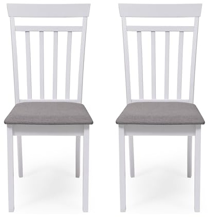 Homely | Pack 2 sillas Comedor Kansas | Estructura Madera lacada | Asiento Tela tapizado Gris | diseño Moderno, Sencillo | sillas para Comedor, salón, Cocina | Color Blanco