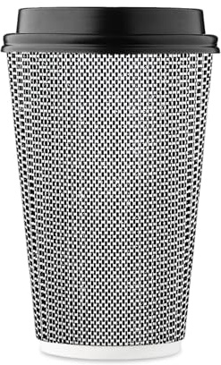 [85 SET]Harvest Pack 16 oz Disposable Coffee Cups, Insulated Ripple Double-Walled Paper Cups with Lids, Black and White Geometric, Drinking Cups for Tea Hot Chocolate Drinks To go coffee cups